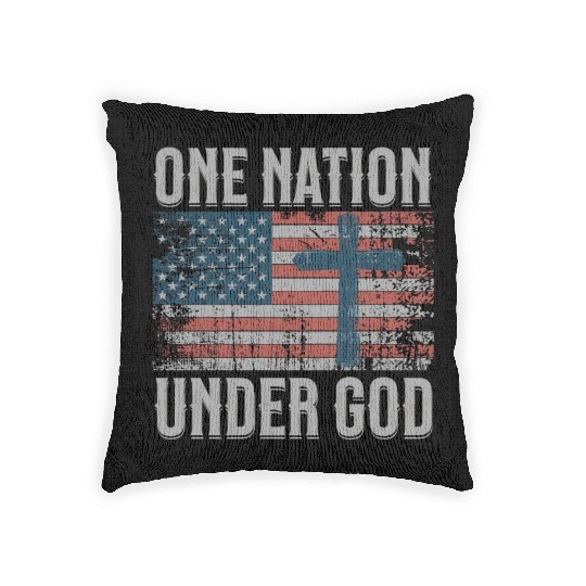 One Nation Under God Retro US Flag Christian Cross Woven Pillows