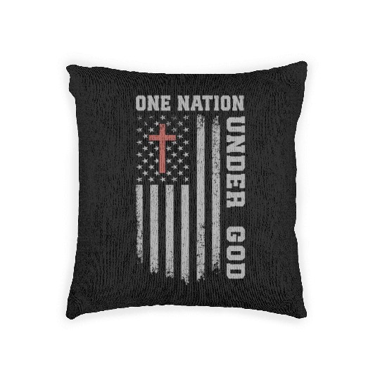 One Nation Under God US Flag Christian 4th of July Woven Pillows