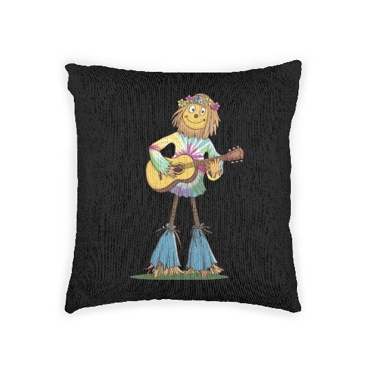 Hippie Scarecrow Playing Guitar Woven Pillows