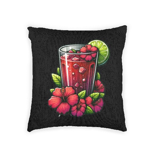 Red Flower Hibiscus Tea Woven Pillows
