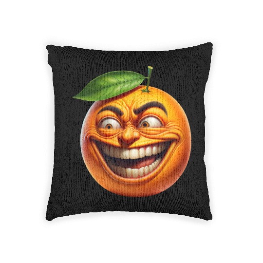 Crazy Orange a Comically Exaggerated Face Woven Pillows
