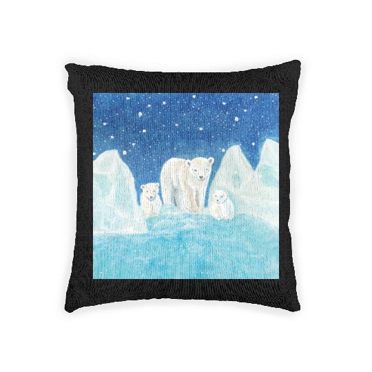 Polar Bears (Ursus maritimus) - Bear Mother & Cubs Woven Pillows