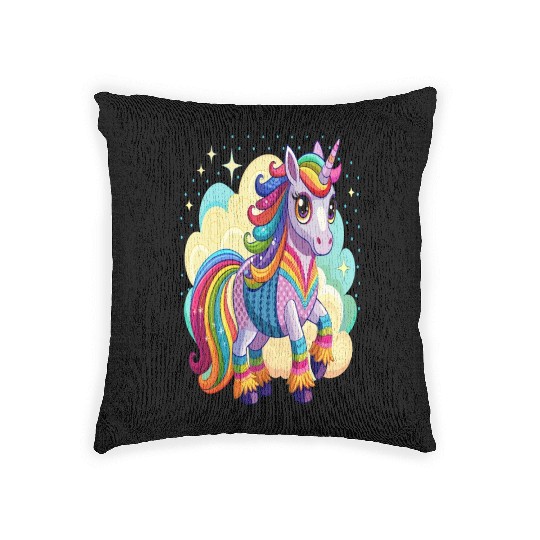 Crochet Rainbow Unicorn Woven Pillows