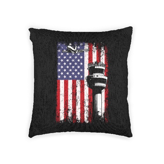 American Flag US, air traffic controller Woven Pillows