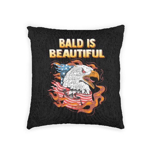 Bald Is Beautiful US Flag Eagle 4th Of July Funny Woven Pillows