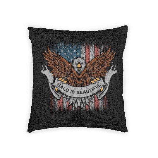 Bald Is Beautiful US Flag 4th Of July Funny Eagle Woven Pillows
