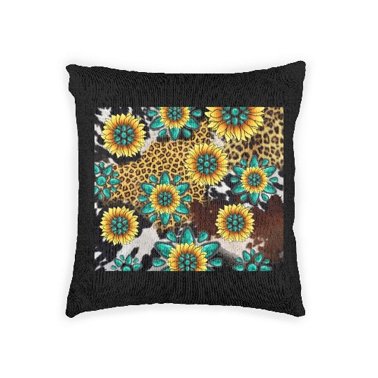 Turquoise Gemstone Sunflowers Leopard Cowhide Woven Pillows