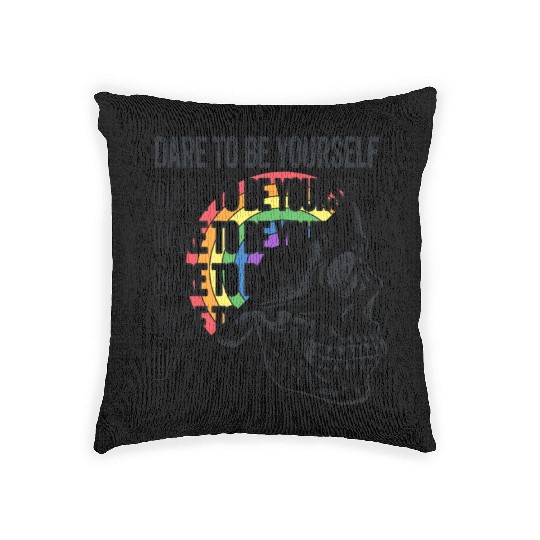 Dare to be Yourself LGBTQ Proud Ally Skull Pride Woven Pillows