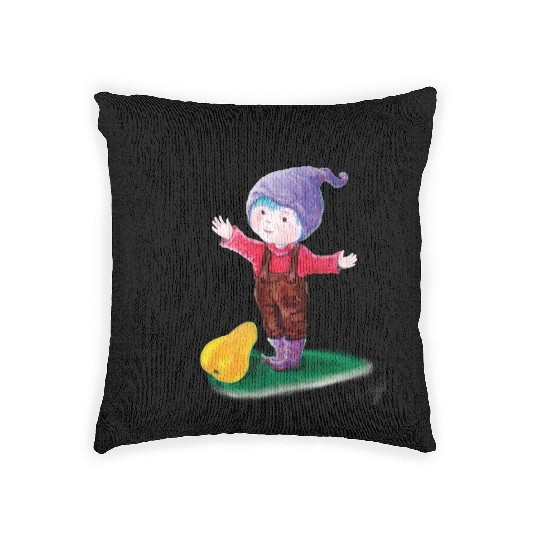 Purple Hat Gnome With Blue Hair & Pear Woven Pillows