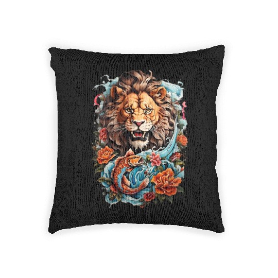 Floral Lion Woven Pillows