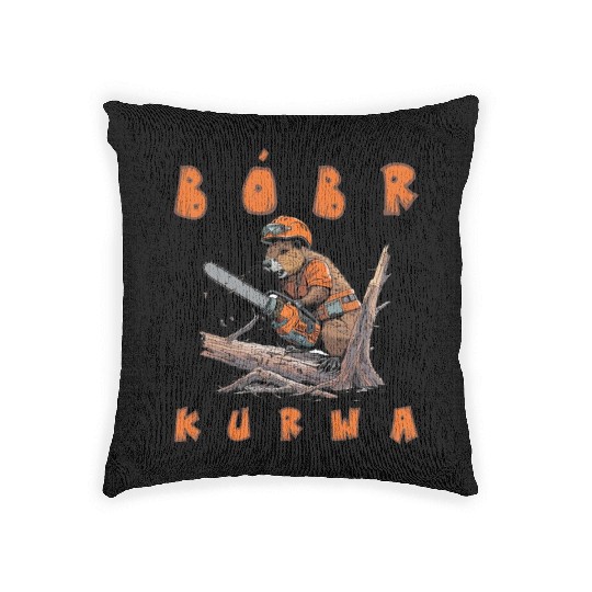 Beaver Lumberjack Chainsaw Woven Pillows