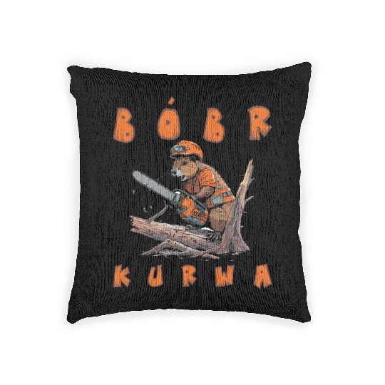 Beaver Lumberjack Chainsaw Woven Pillows
