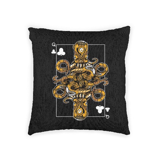 Octopus Steampunk Card Game Queen of Clubs Poker Woven Pillows