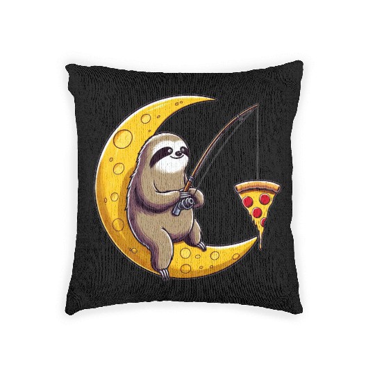 Sloth fisherman moon pizza space Woven Pillows