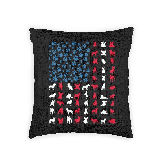 French Bulldog Patriotic Frenchie 4th of July USA Woven Pillows