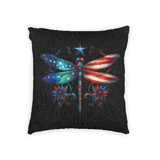 American Flag Dragonfly Patriotic 4th of July Woven Pillows