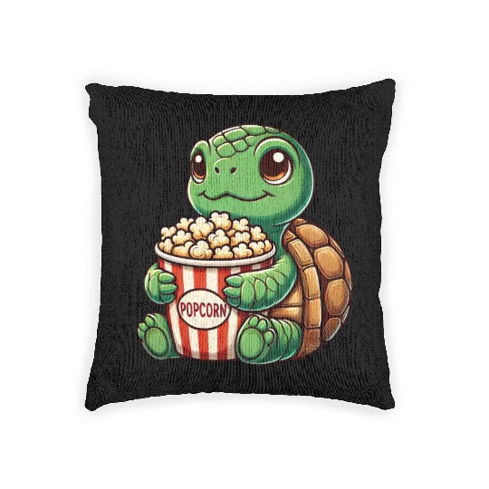 Cute turtle popcorn movies cinema fun Woven Pillows