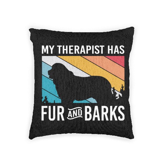 My Therapist Has Fur And Barks Retro Therapy Dog Woven Pillows