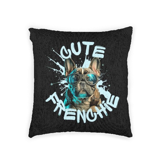Cute frenchie Woven Pillows