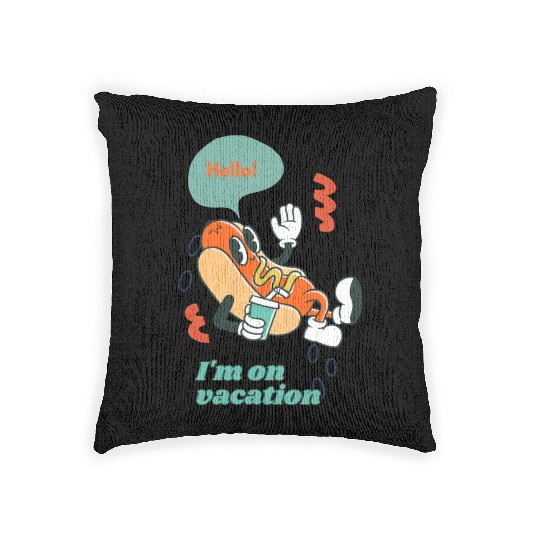 Cute funny joyful Relaxed Vacation Hot Dog Woven Pillows