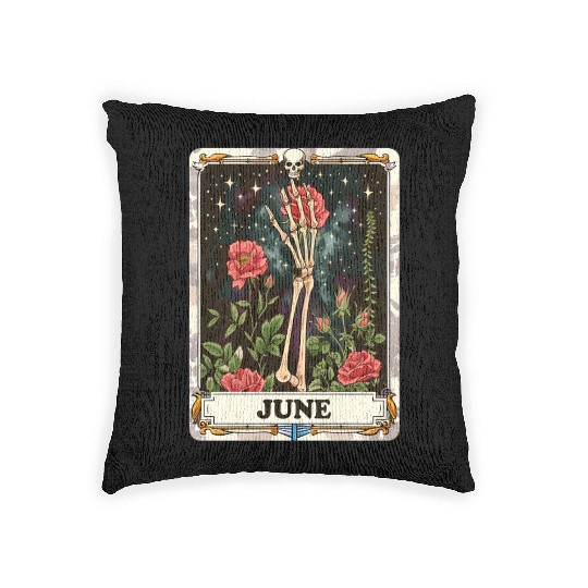 June Gothic Tarot Card - Rose Flower & Skeleton's Woven Pillows