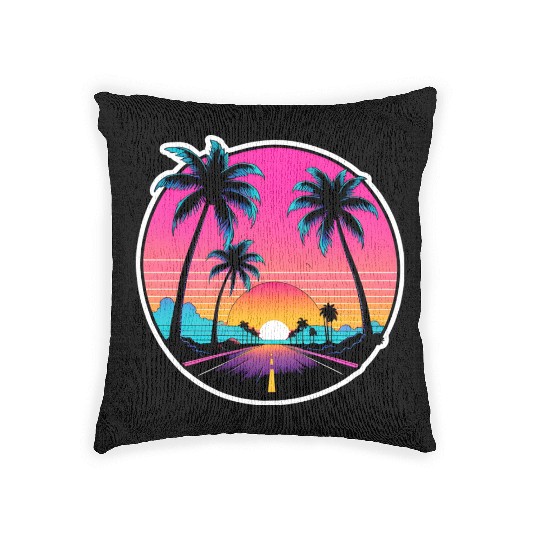 Beach road sunset driving on a lonely road. Woven Pillows