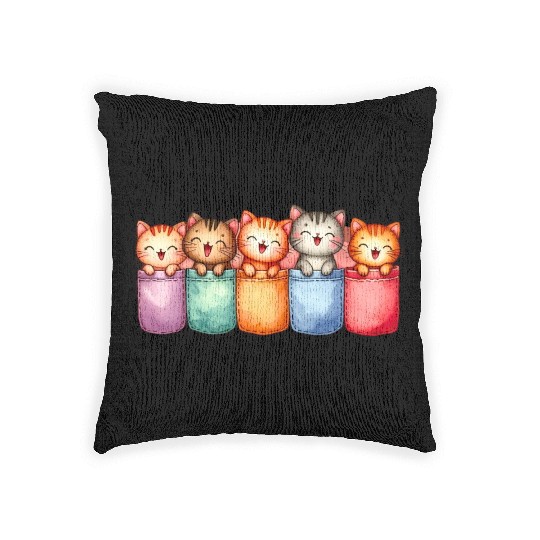Kittens in colorful pockets Woven Pillows