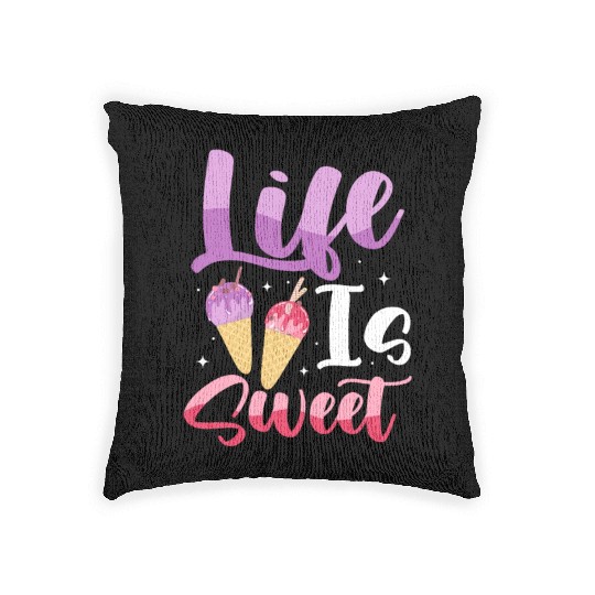 Life Is Sweet Ice Cream Scoop Cone Woven Pillows