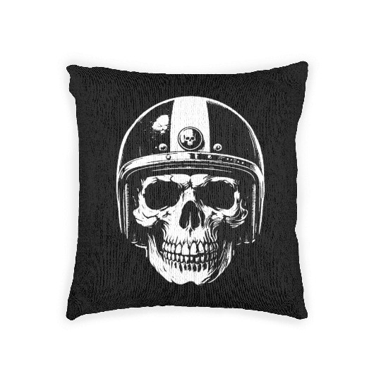 Dark Art Skull Rider Helmet Motorcycle Biker Woven Pillows