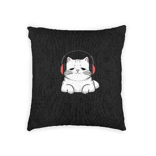 Cute Cat I Can't Hear You I'm Listening To Rap Woven Pillows