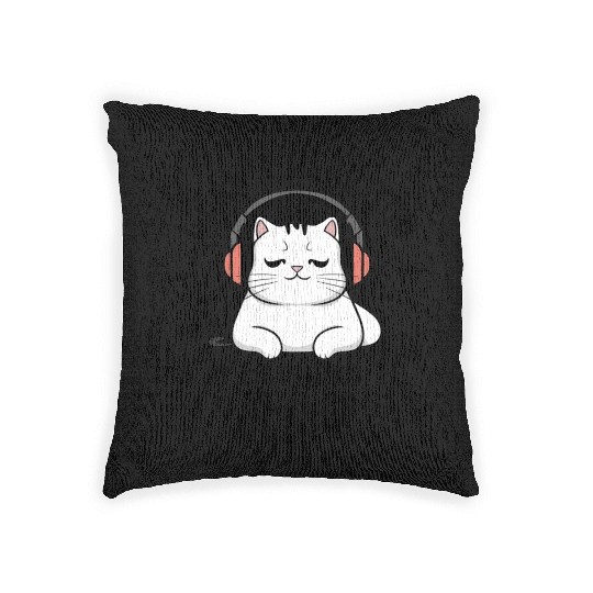 Cute Cat I Can't Hear You I'm Listening To Rap Woven Pillows