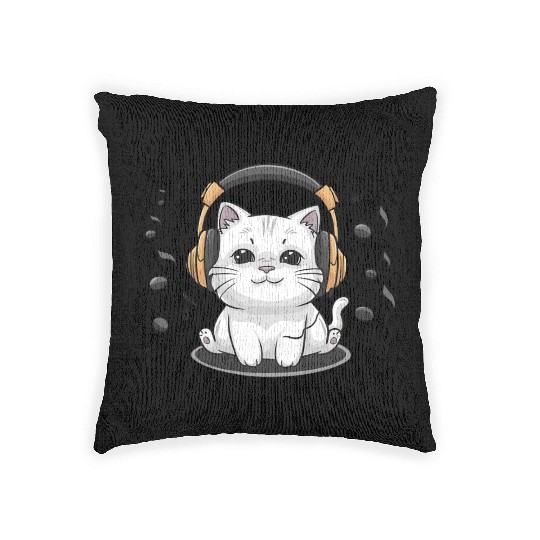 Cute Cat I Can't Hear You I'm Listening To Rap Woven Pillows