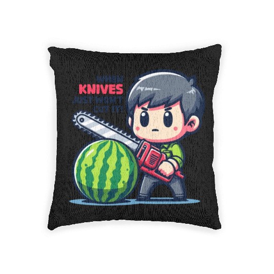 Cutting Watermelon - Melon Chainsaw Woven Pillows