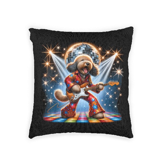 Disco Guitar Whoodle dog Woven Pillows