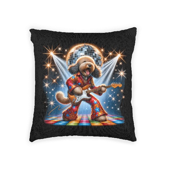 Disco Guitar Whoodle dog Woven Pillows