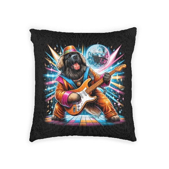 Disco Guitar Leonberger dog Woven Pillows