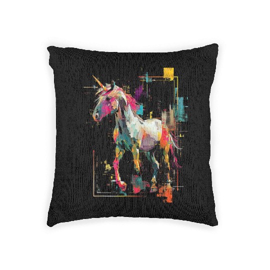 Unicorn Rainbow Animal Illustration Woven Pillows