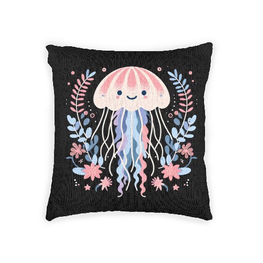 Floral Jellyfish Delight Woven Pillows