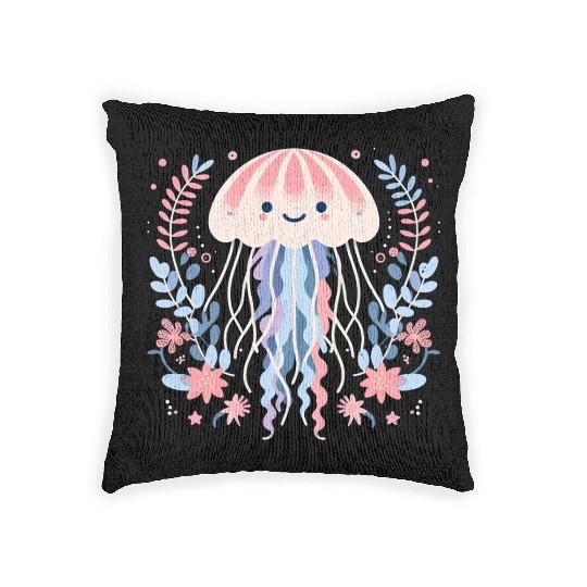 Floral Jellyfish Delight Woven Pillows