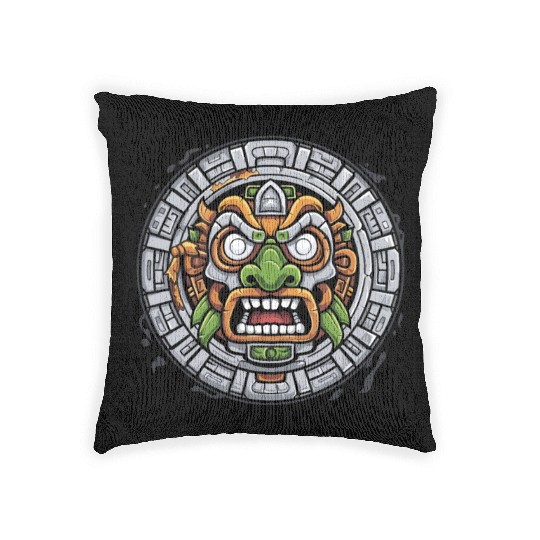 Aztec God Ancient Mythology Tonatiuh Mask Woven Pillows