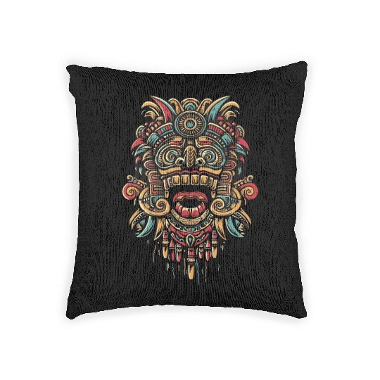 Aztec God Ancient Mythology Tonatiuh Warrior Mask Woven Pillows