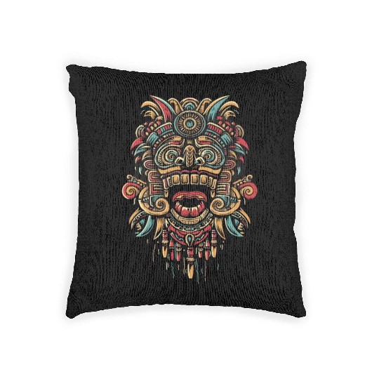 Aztec God Ancient Mythology Tonatiuh Warrior Mask Woven Pillows