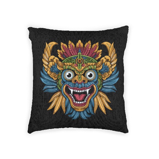 Aztec God Ancient Mythology Tlaloc Vibrant Mask Woven Pillows