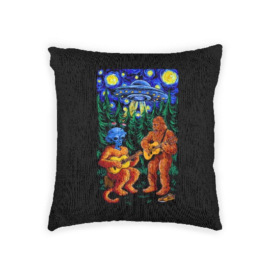 UFO Bigfoot Sasquatch Camping Playing Woven Pillows