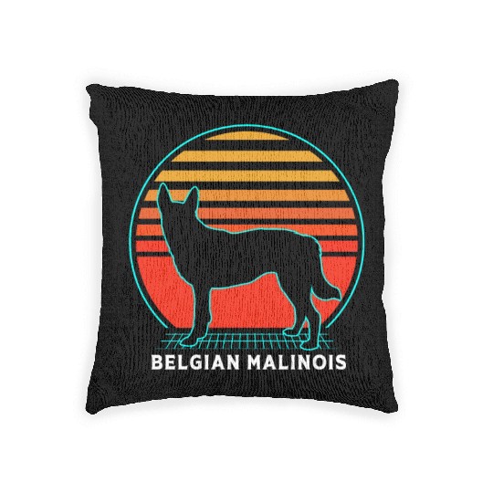 Retro 80s Dog Silhouette Belgian Malinois Woven Pillows