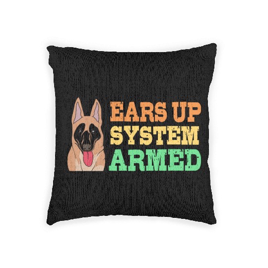 Retro Dog Ears Up System Armed Belgian Malinois Woven Pillows