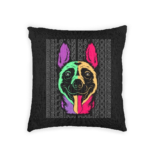 Colorful Dog Face Pet Puppy Belgian Malinois Woven Pillows