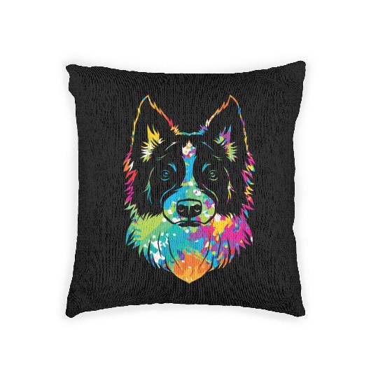 Pop Art Style Dog Face Puppy Border Collie Woven Pillows