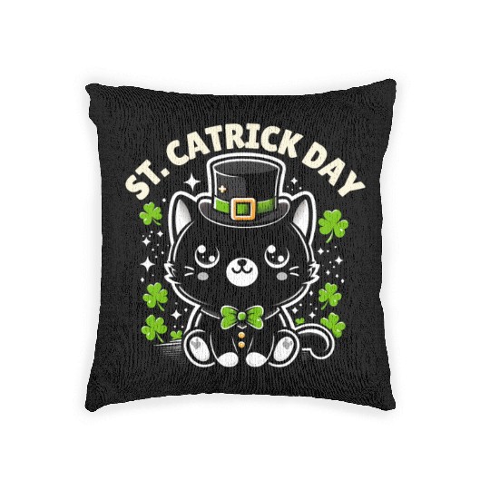 Funny St. Patrick's Day Cat Humorous Cat Graphic Woven Pillows