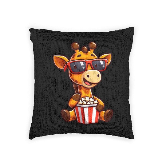 Cool giraffe popcorn cinema movie film lover Woven Pillows
